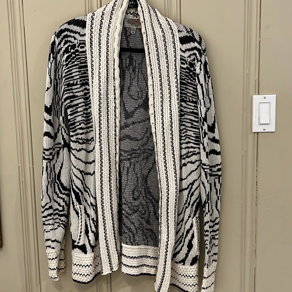 Ecote Cardigan, Black and White, Size Medium